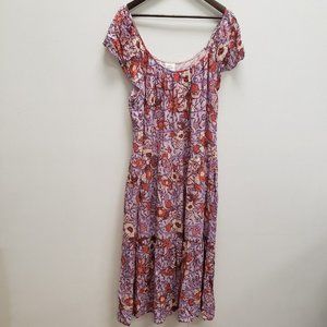Knox Rose Womens Floral Tiered Maxi Dress Size XXL Purple Boho Cap Sleeve Scoop